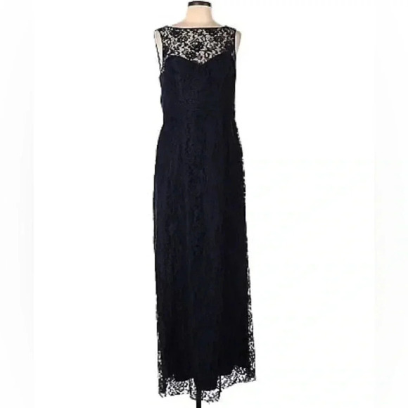 Amsale Dresses & Skirts - Amsale navy blue lace sleeveless maxi gown sz 16